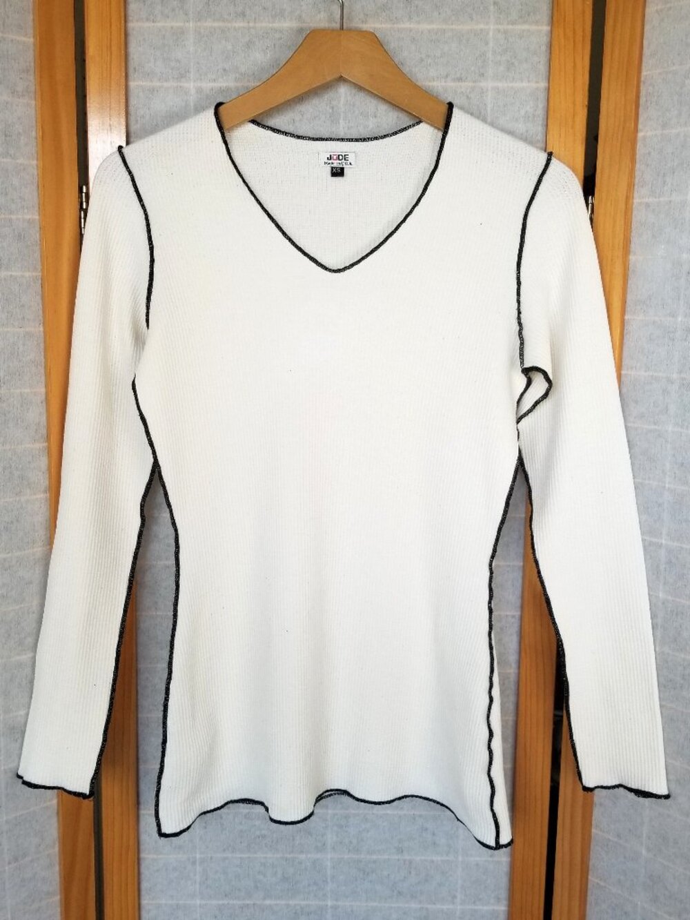 Jude Collection Long Sleeve Shirt Women's Size XS Black and White Waffle Knit